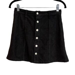 Olivaceous Faux Suede Small Black Mini Skirt w/ Belt Loops + Matte Snap Buttons